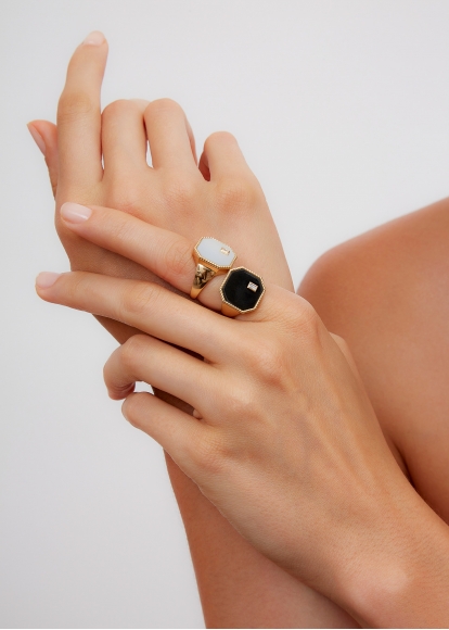 CHEVALIÈRE OCTO ONYX OR JAUNE