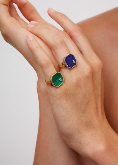 CHEVALIÈRE OCTO LAPIS LAZULI OR JAUNE