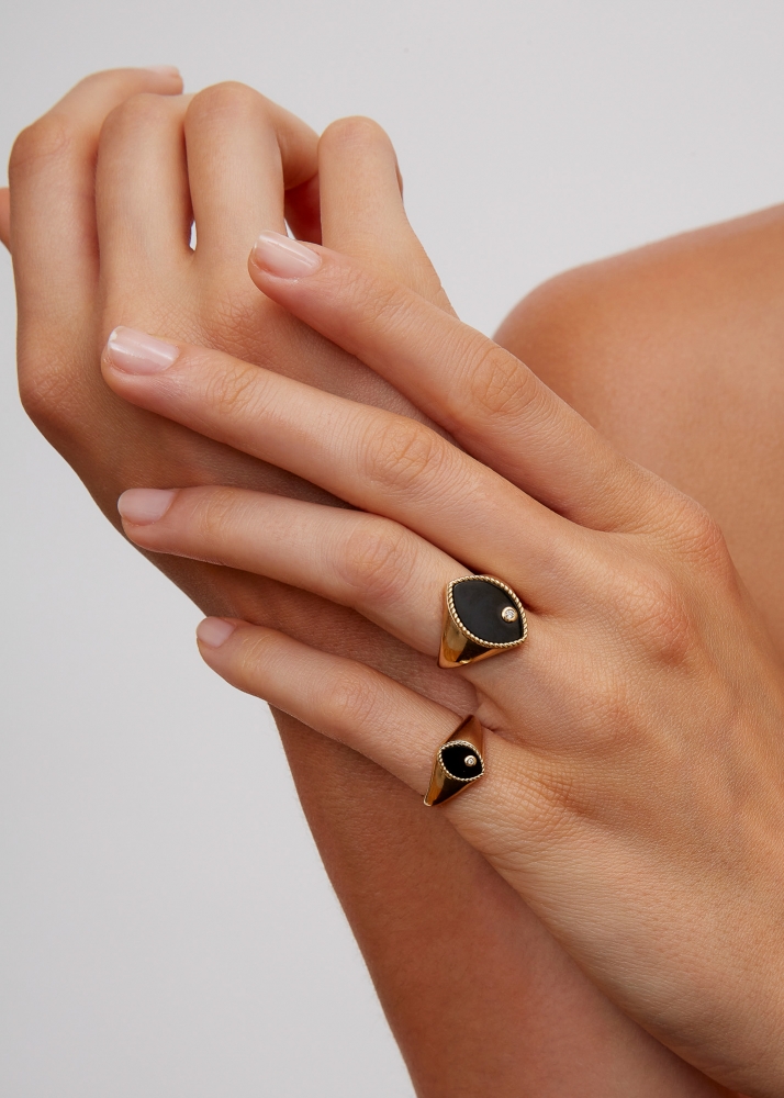 CHEVALIÈRE MARQUISE ONYX OR JAUNE