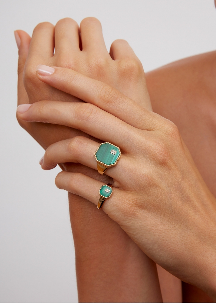 CHEVALIÈRE OCTO MALACHITE OR JAUNE