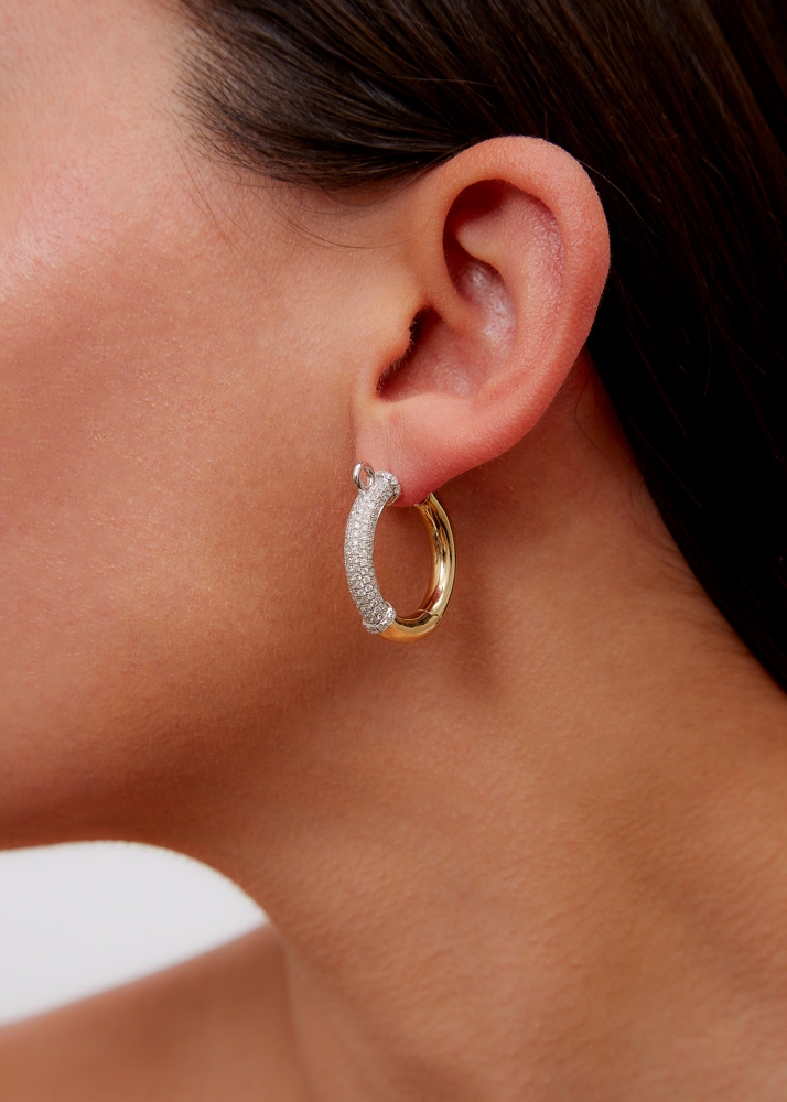 PAIRE DE CRÉOLES MOUSQUETON DIAMANTS 2 ORS