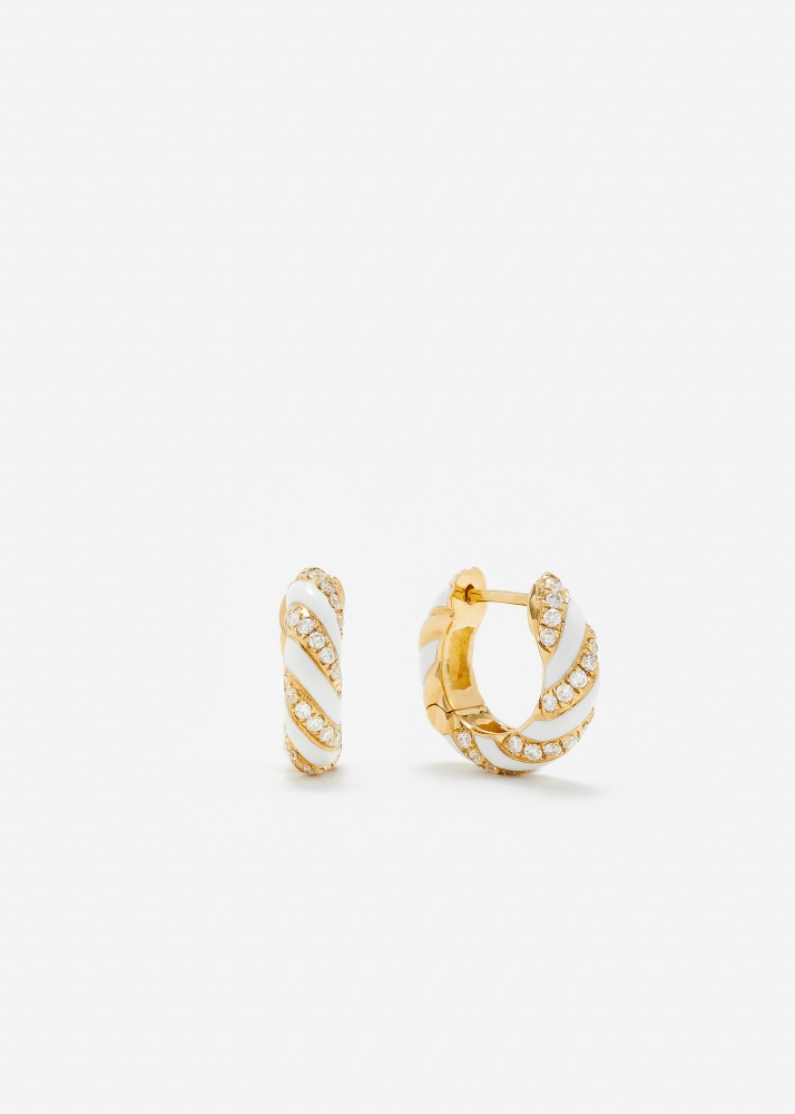 PAIRE DE CRÉOLES TORSADE BLANC DIAMANTS OR JAUNE
