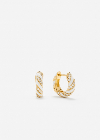PAIRE DE CRÉOLES TORSADE BLANC DIAMANTS OR JAUNE