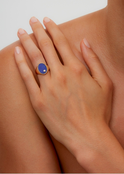 CHEVALIÈRE OVALE LAPIS LAZULI OR JAUNE