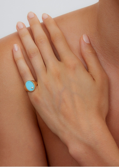 CHEVALIÈRE OVALE TURQUOISE OR JAUNE