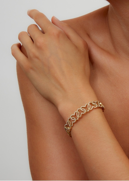 BRACELET MAILLE CŒUR DIAMANTS OR JAUNE