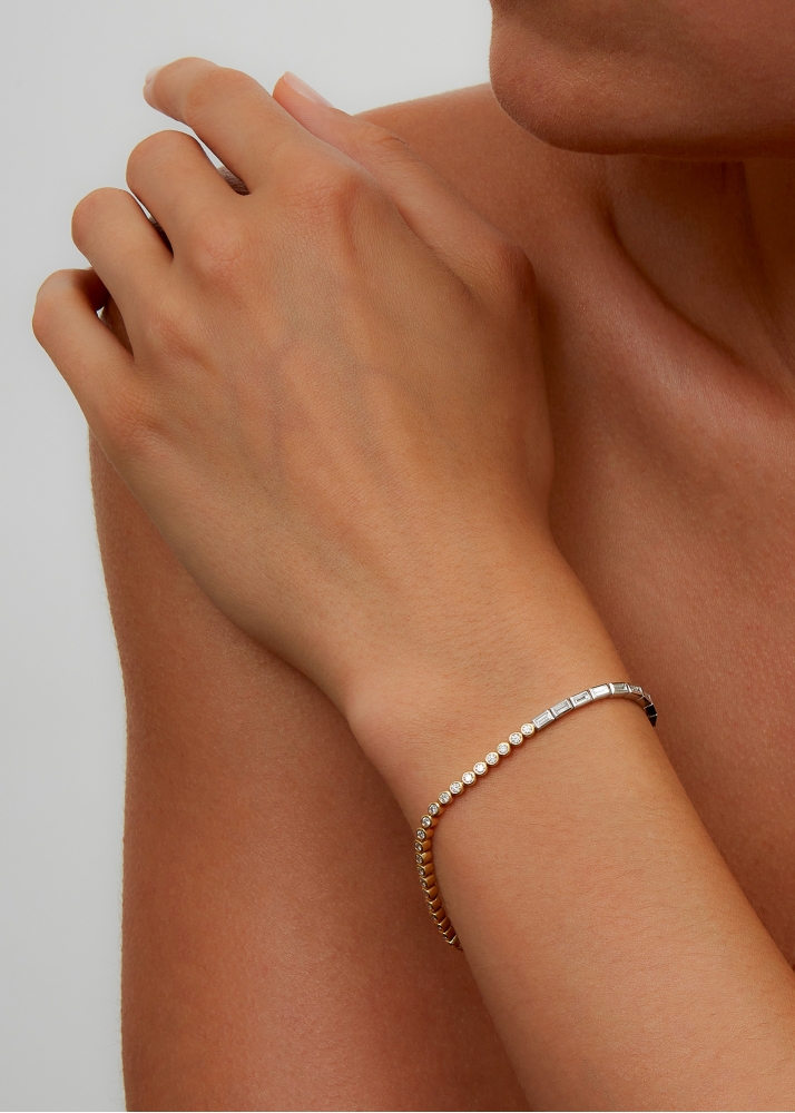 BRACELET RIVIÈRE BAGUETTES CLOS DIAMANTS 2 ORS