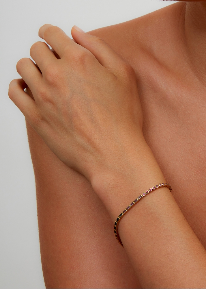 BRACELET RIVIÈRE BAGUETTES CLOS RAINBOW OR JAUNE