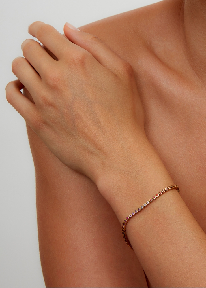 BRACELET RIVIÈRE BAGUETTES CLOS RAINBOW OR JAUNE