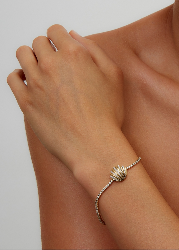 BRACELET RIVIÈRE COQUILLAGE DIAMANTS OR JAUNE