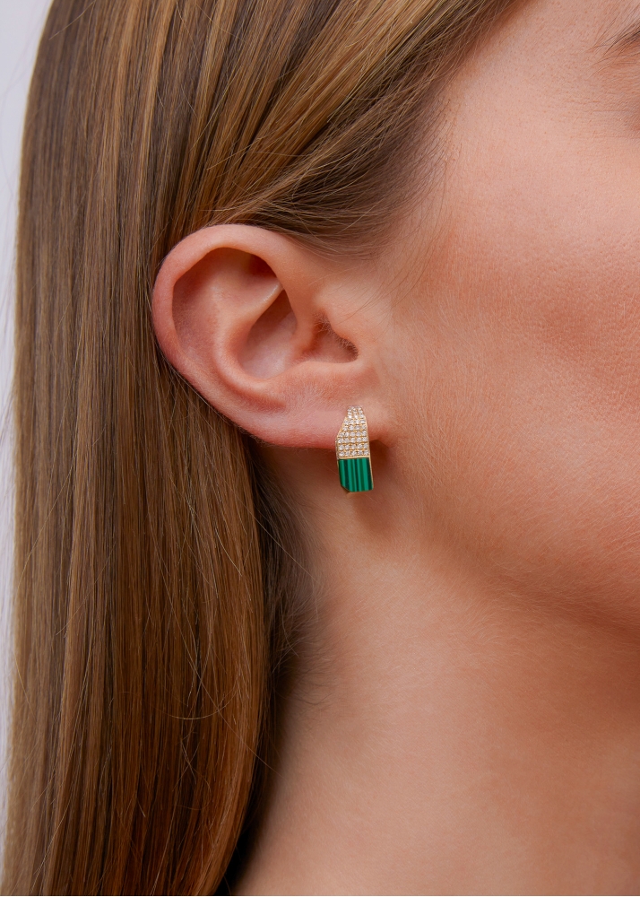 PAIRE DE CRÉOLES DAMIER MALACHITE OR JAUNE
