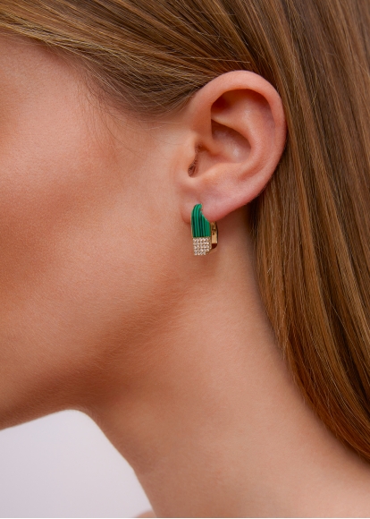PAIRE DE CRÉOLES DAMIER MALACHITE OR JAUNE