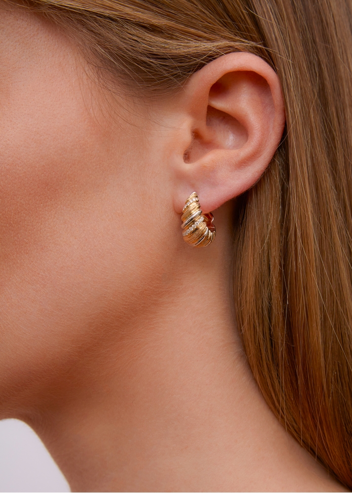 PAIRE DE CRÉOLES GAUFRETTE DIAMANTS 2 ORS