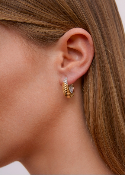 PAIRE DE CRÉOLES GODRONS DIAMANTS OR JAUNE