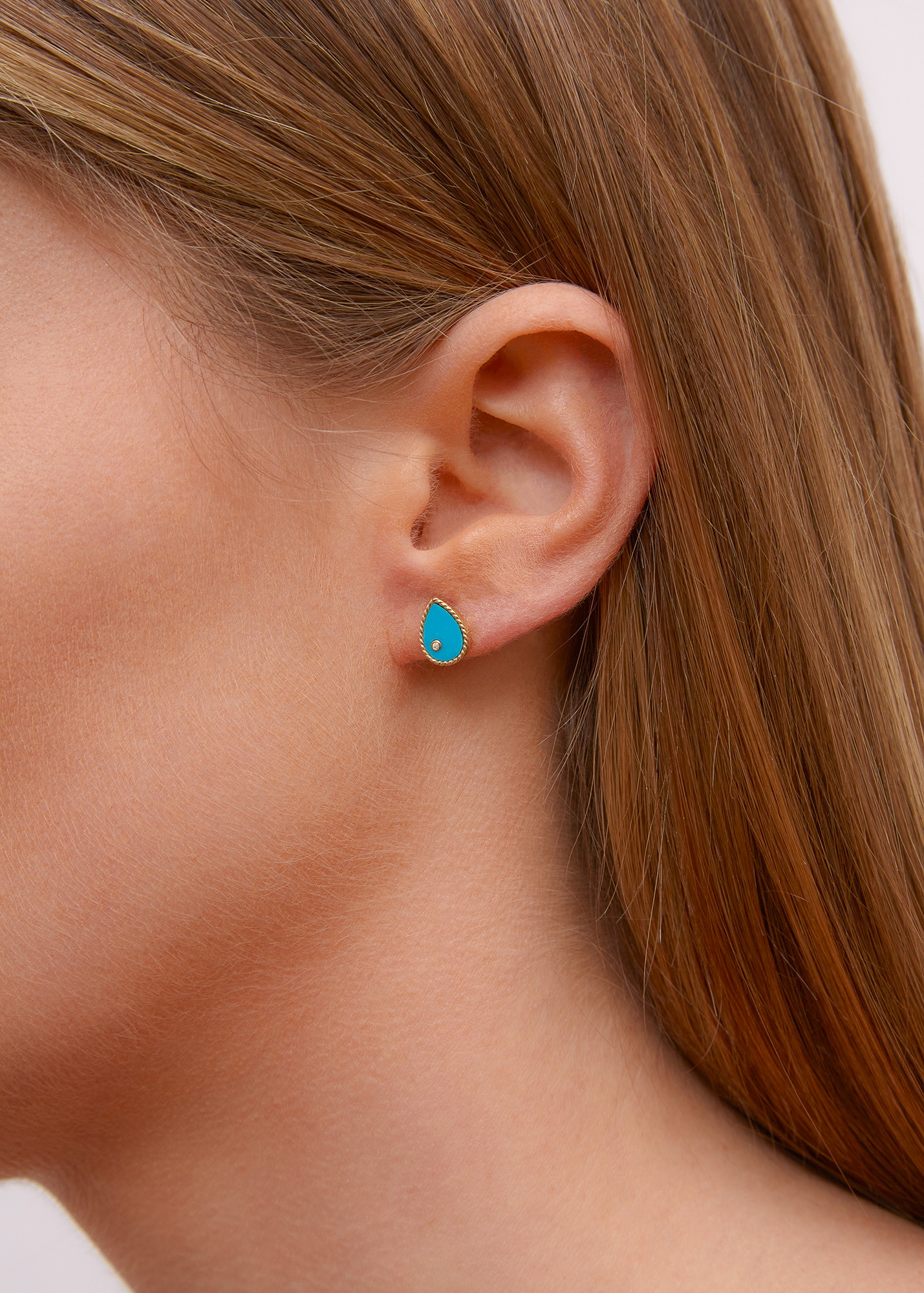 PAIRE DE BABY PUCES POIRE TURQUOISE OR JAUNE
