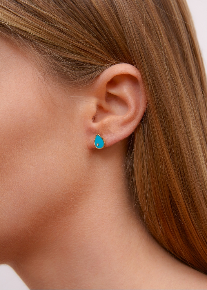 PAIRE DE BABY PUCES POIRE TURQUOISE OR JAUNE