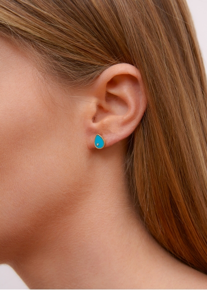 PAIRE DE BABY PUCES POIRE TURQUOISE OR JAUNE