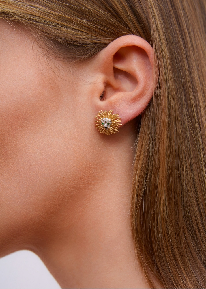 PAIRE DE MINI BOUCLES D'OREILLE LION D’OR OR JAUNE