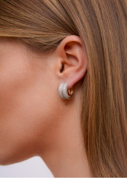 PAIRE DE CRÉOLES BOUÉES FULL DIAMANTS 2 ORS