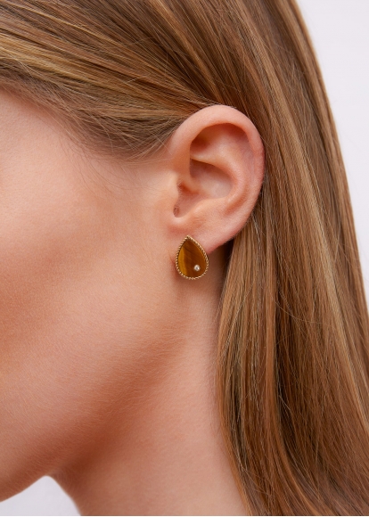 PAIRE DE PUCES POIRE OEIL DE TIGRE OR JAUNE