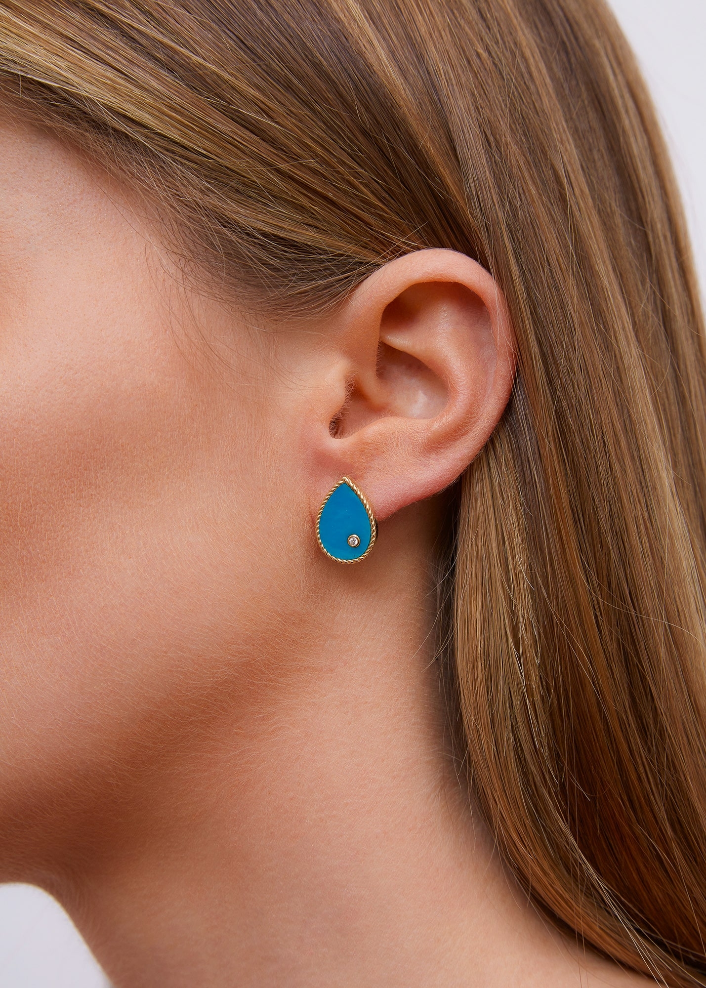 PAIRE DE PUCES POIRE TURQUOISE OR JAUNE