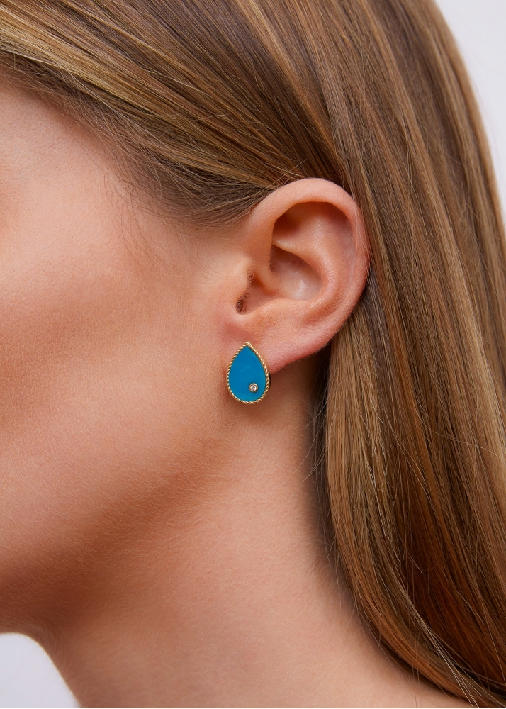 PAIRE DE PUCES POIRE TURQUOISE OR JAUNE