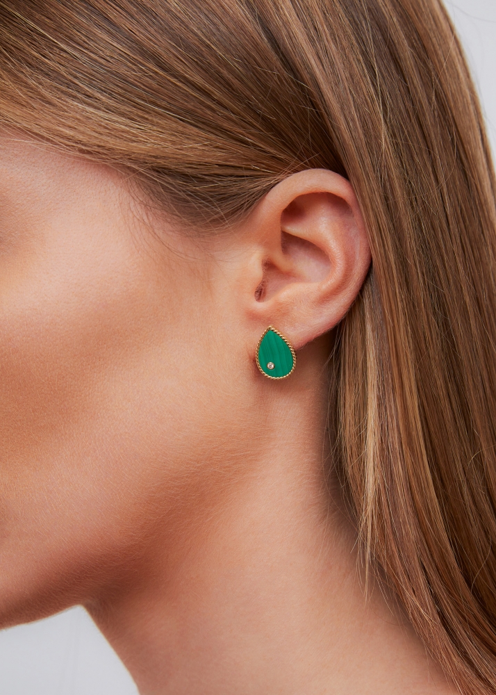 PAIRE DE PUCES POIRE MALACHITE OR JAUNE