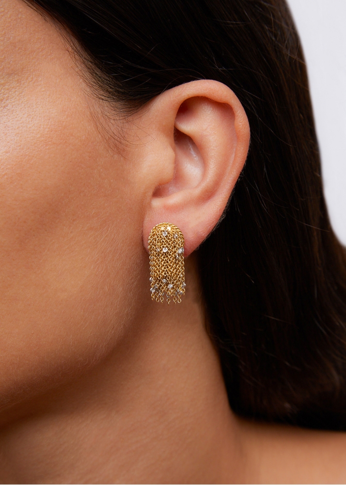 PAIRE DE BOUCLES D'OREILLE POMPON DIAMANTS OR JAUNE