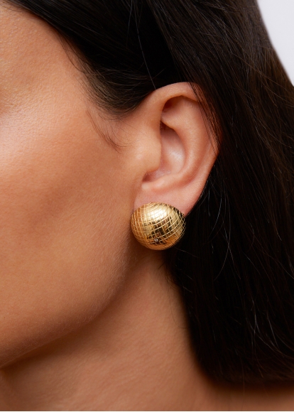 PAIRE DE MAXI BOUCLES D'OREILLE BOULE DISCO GOLD OR JAUNE