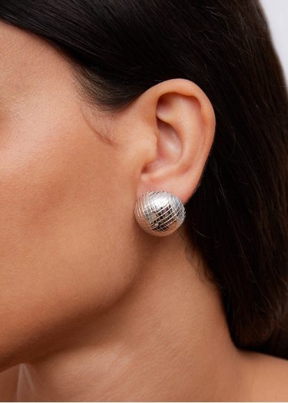 PAIRE DE MAXI BOUCLES D'OREILLE BOULE DISCO GOLD OR BLANC