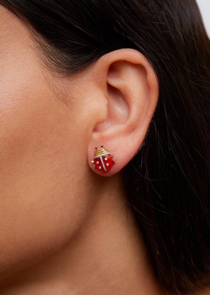 PAIRE DE PUCES COCCINELLE OR JAUNE