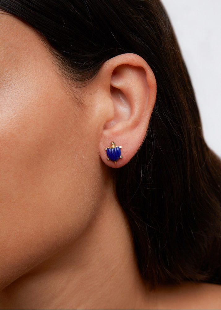 PAIRE DE MINI PUCES TORTUE LAPIS LAZULI OR JAUNE
