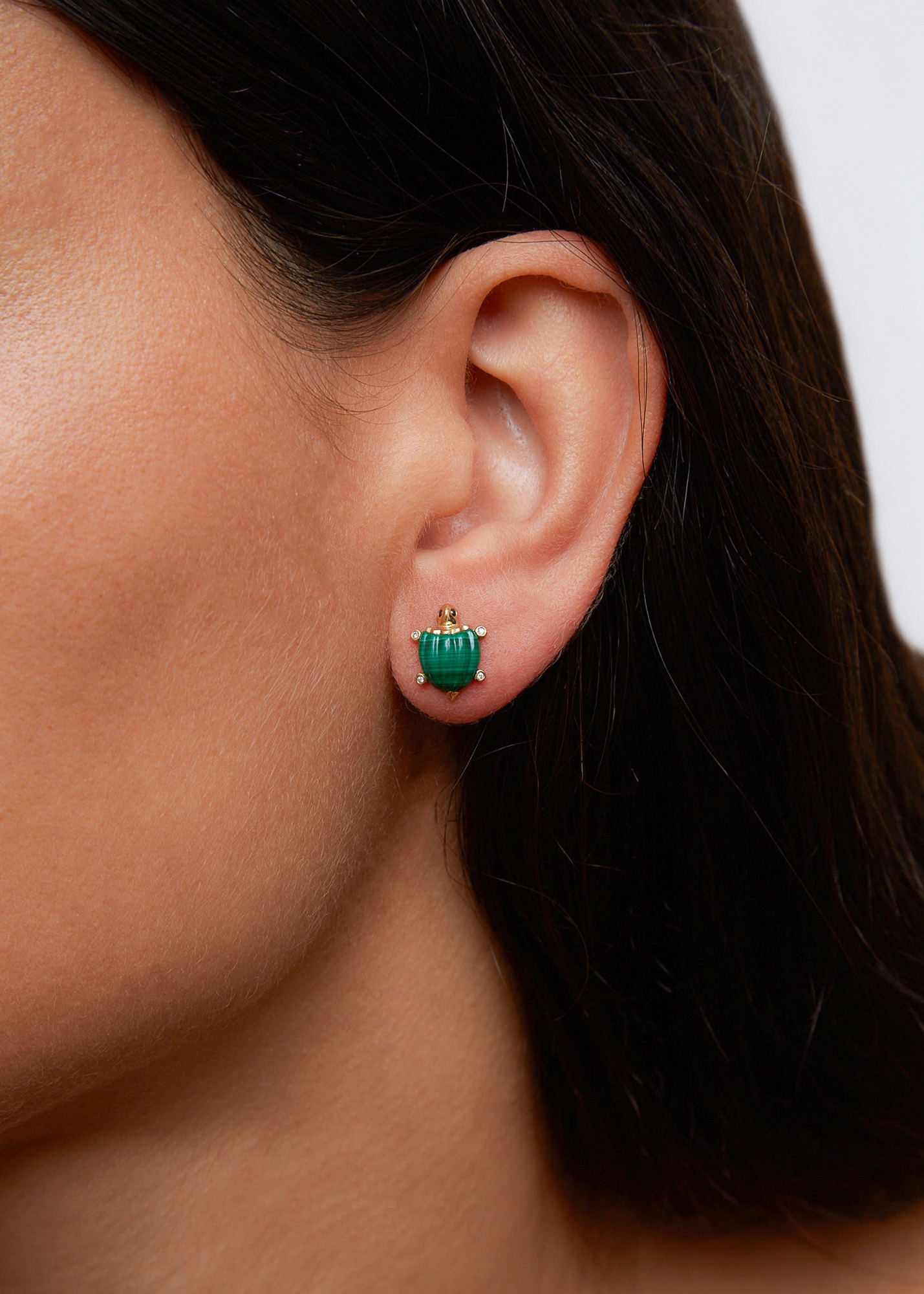 PAIRE DE MINI PUCES TORTUE MALACHITE OR JAUNE