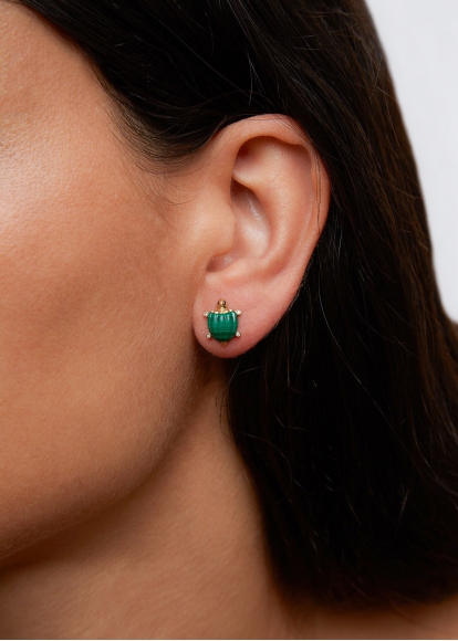 PAIRE DE MINI PUCES TORTUE MALACHITE OR JAUNE