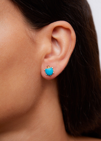 PAIRE DE MINI PUCES TORTUE TURQUOISE OR JAUNE