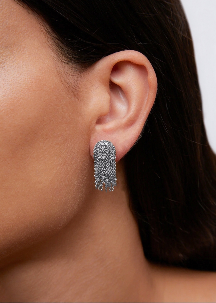 PAIRE DE BOUCLES D'OREILLE POMPON DIAMANTS OR BLANC