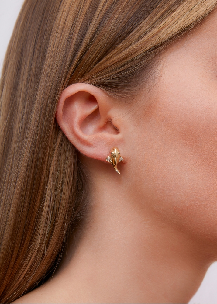 MINI BOUCLE D'OREILLE REQUIN OR JAUNE