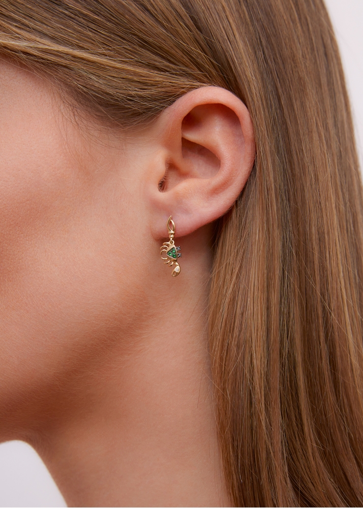 MINI BOUCLE D'OREILLE CRABE TSAVORITES OR JAUNE