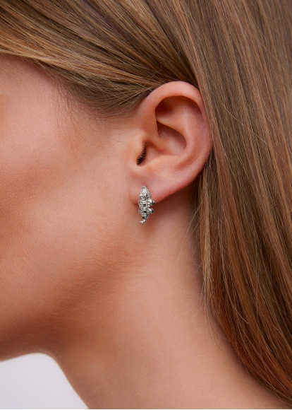 MINI BOUCLE D'OREILLE CROCO OR BLANC