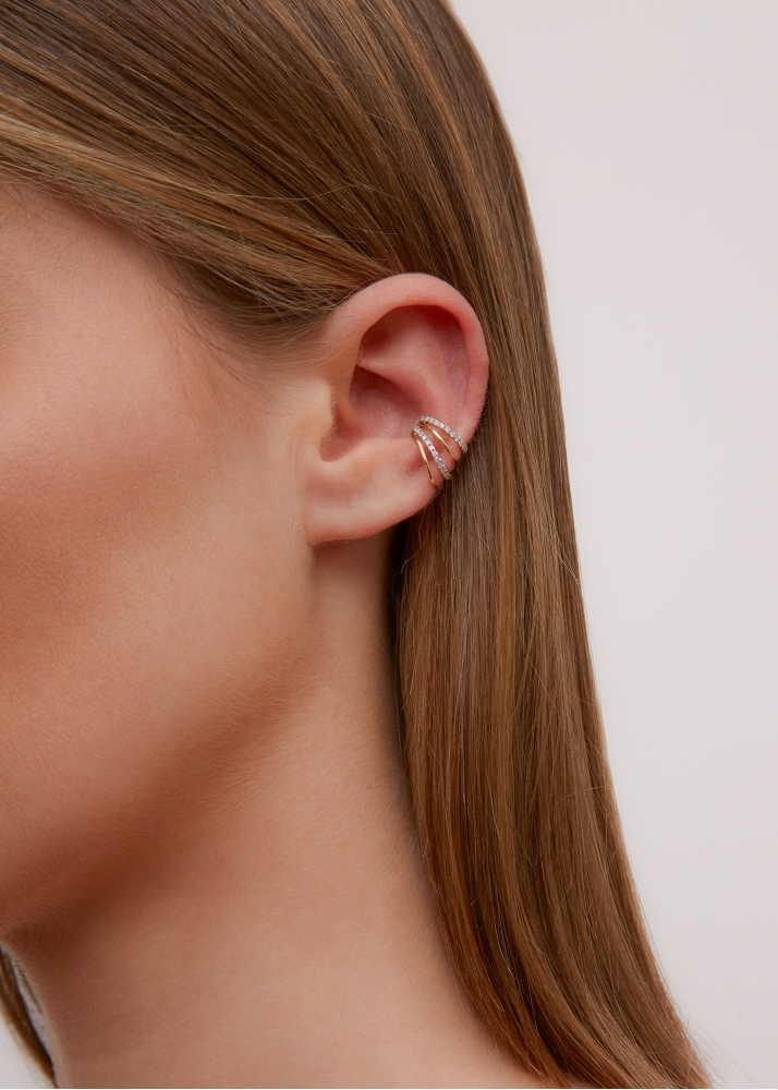 CLIP D'OREILLE 4 FILS DIAMANTS OR JAUNE