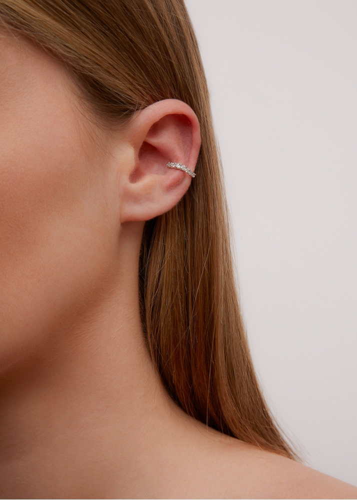 CLIP D'OREILLE VAGUE DIAMANTS OR BLANC