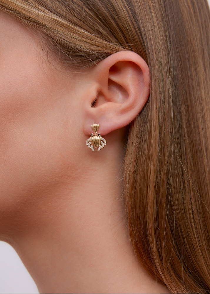 PAIRE DE BOUCLES D'OREILLE CRABE COQUILLAGE PM OR JAUNE