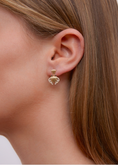 PAIRE DE BOUCLES D'OREILLE CRABE COQUILLAGE PM OR JAUNE