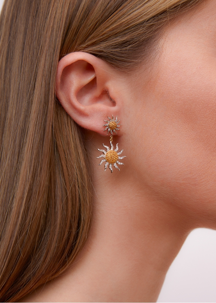 PAIRE DE BOUCLES D'OREILLE LONGUES SOLEIL 2 ORS