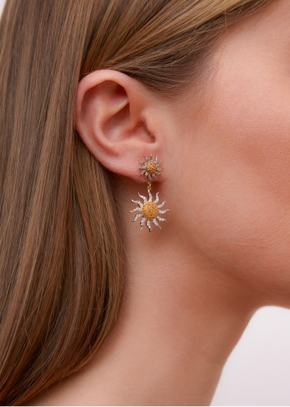 PAIRE DE BOUCLES D'OREILLE LONGUES SOLEIL 2 ORS