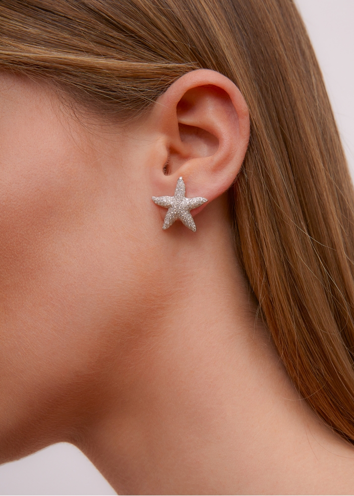 PAIRE DE BOUCLES D'OREILLE MAXI ÉTOILE DE MER DIAMANTS OR JAUNE