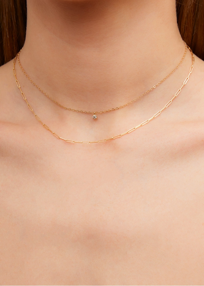 COLLIER DOUBLE SOLITAIRE PM DIAMANT OR JAUNE