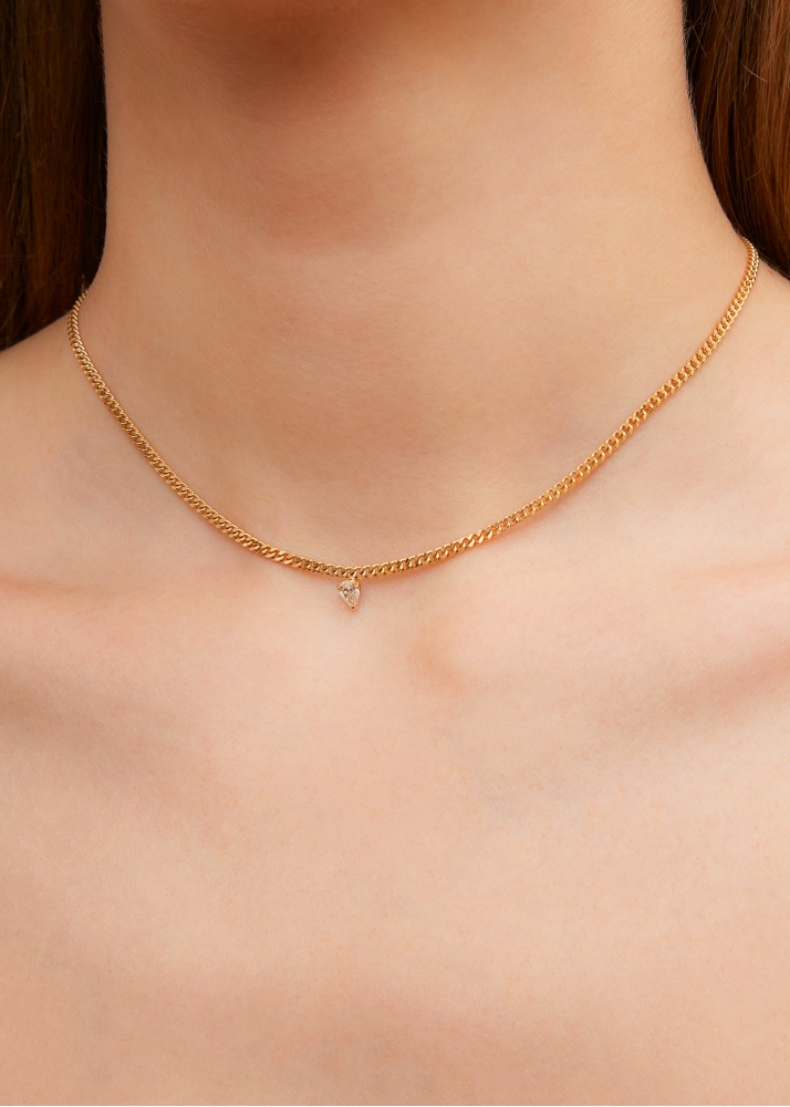 COLLIER GOURMETTE FLOTTANT DIAMANT POIRE OR JAUNE