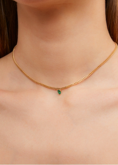 COLLIER GOURMETTE FLOTTANT ÉMERAUDE POIRE OR JAUNE