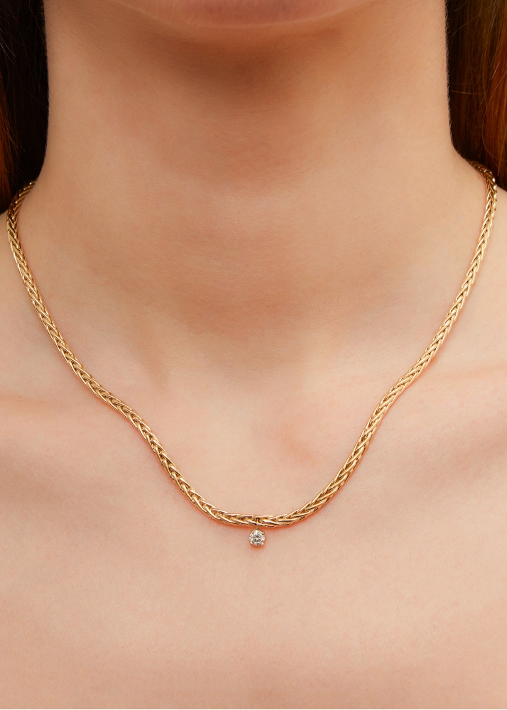 COLLIER PALMIER FLOTTANT DIAMANT ROND OR JAUNE